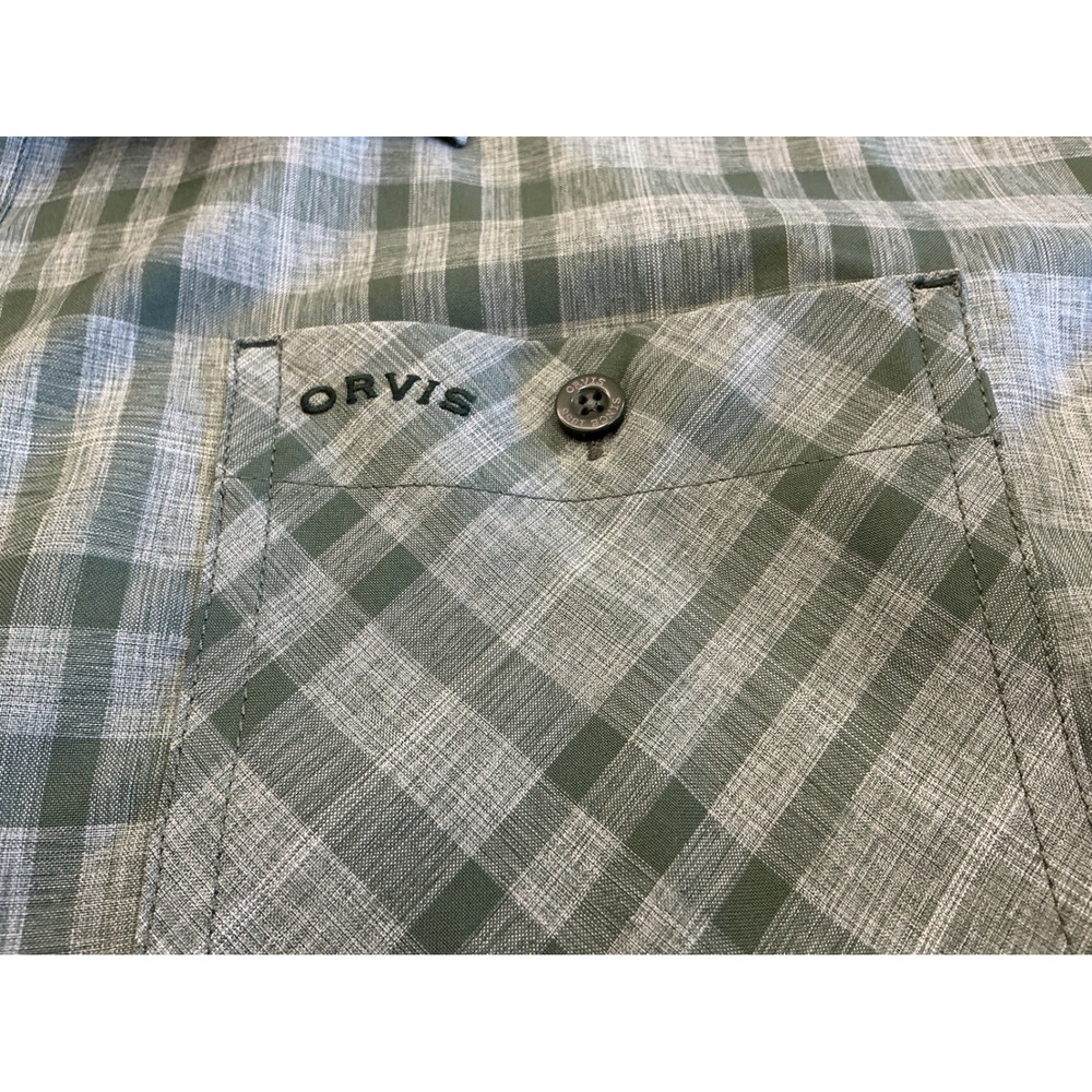 Orvis Short Sleeve Button Down Shirt Green Plaid Hiking Outdoor XXL Classic Fit - Picture 13 of 14